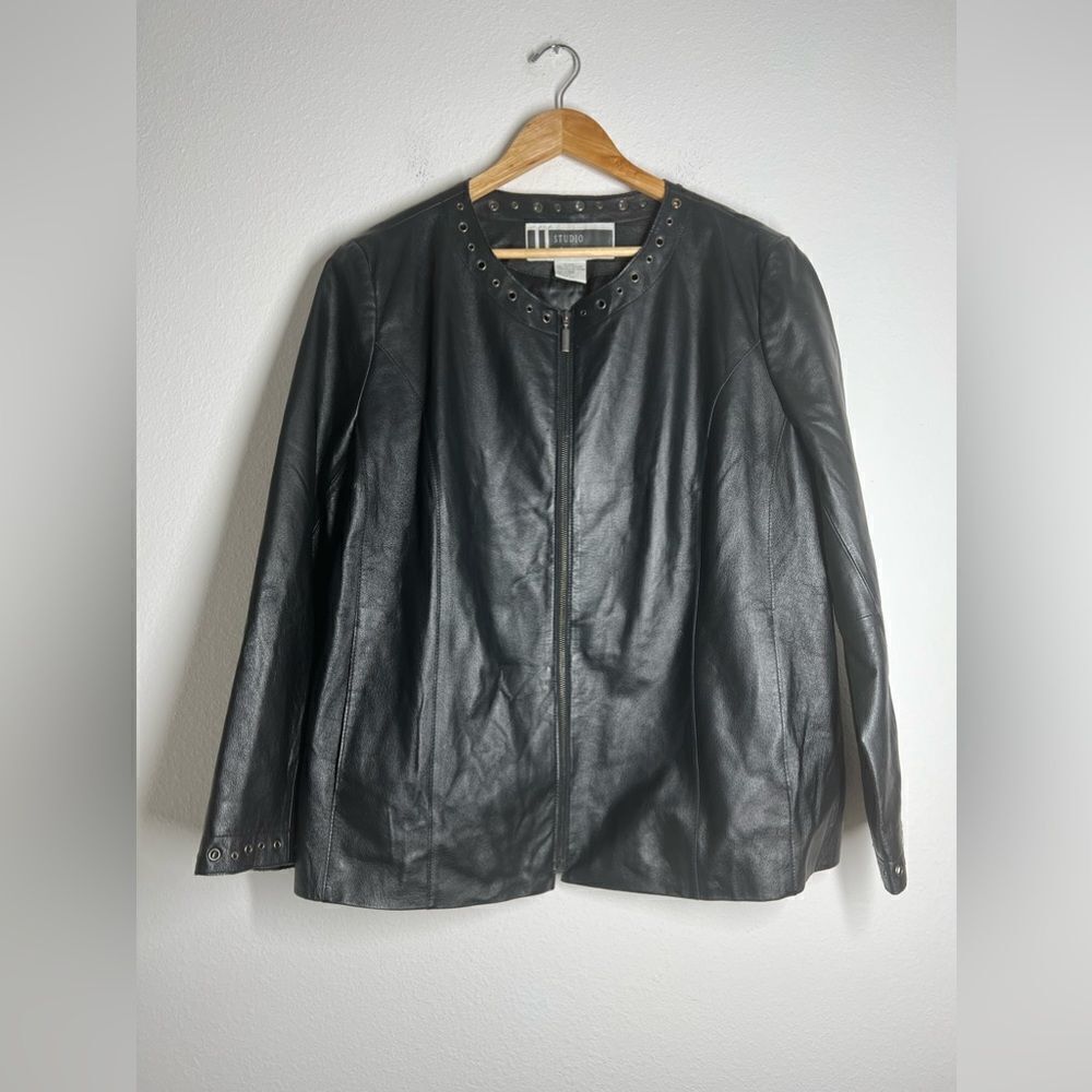 Vtg 80s JL Studio Leather Black Jacket Boho Size 16W